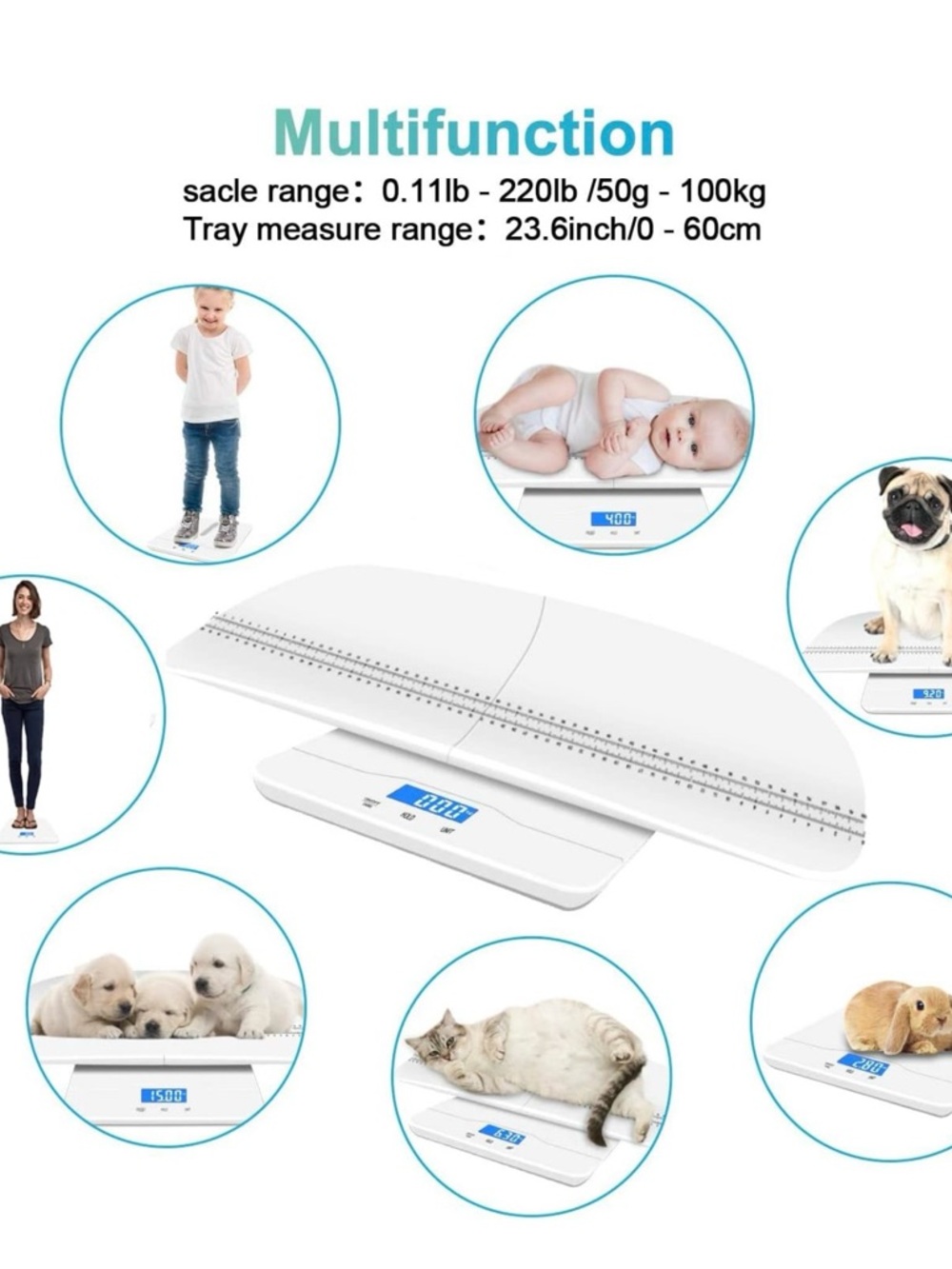 Digital Multifunctional White Baby & Pet Scale with Ruler